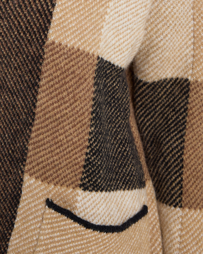 Camel $|& Dreamers Multi Plaid Sweater Cardigan with Pockets - SOF Detail