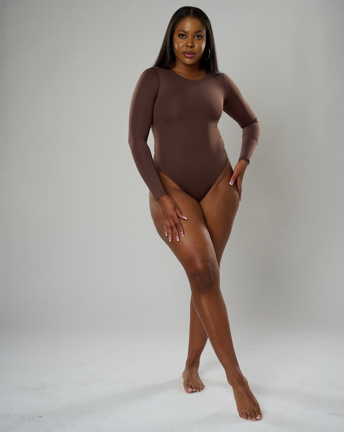 Nadia Long Sleeve Crew Neck Bodysuit - Brown