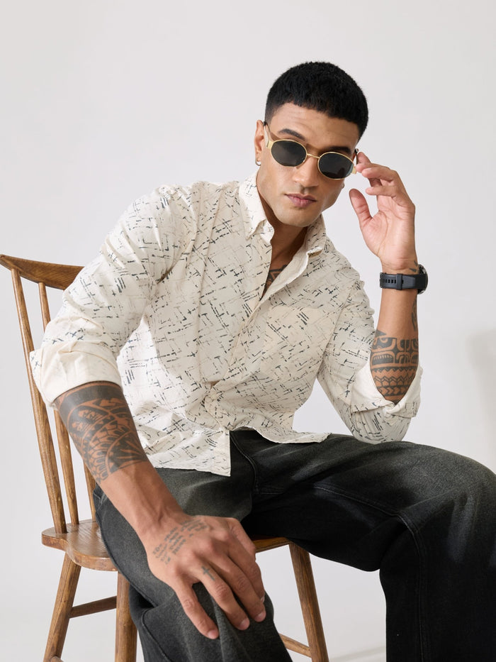 Nefilo - Oxford Printed Shirt - Cream