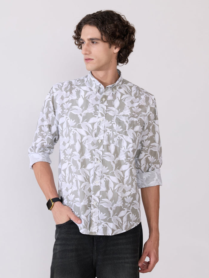 Nefilo - Oxford Printed Shirt - Olive