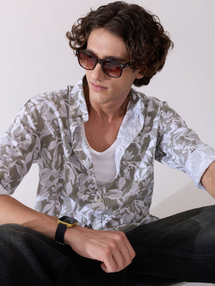 Nefilo - Oxford Printed Shirt - Olive