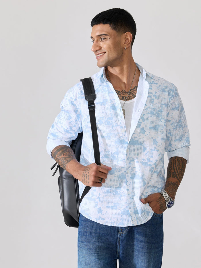 Nefilo - Oxford Printed Shirt - Sky Blue