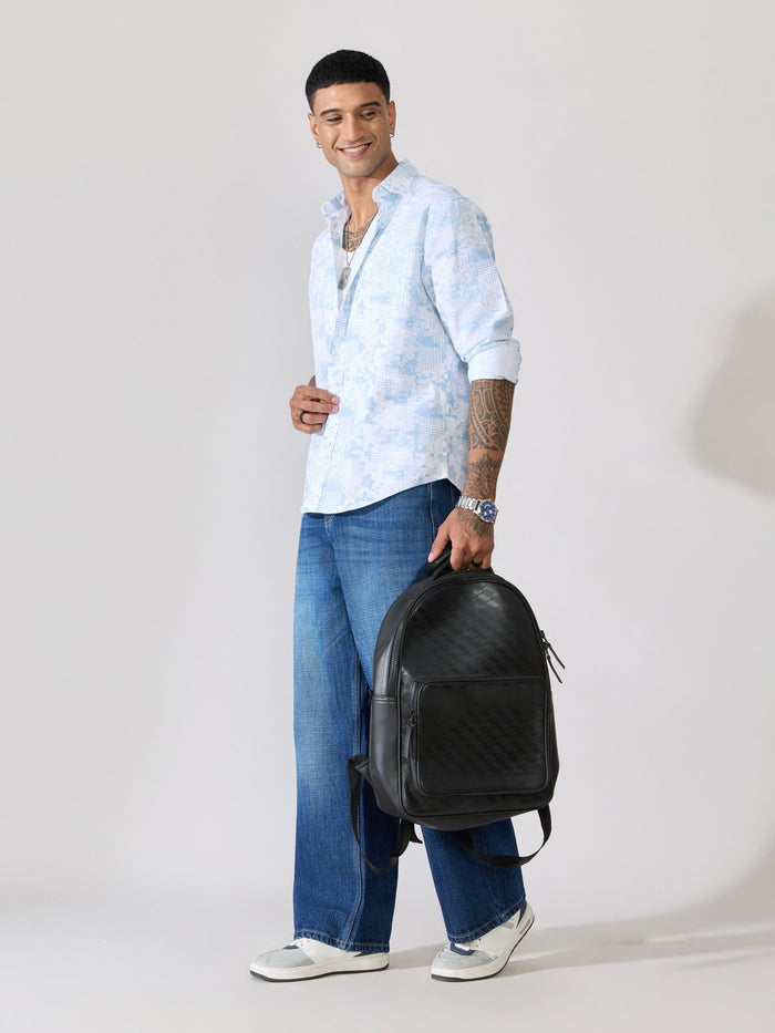 Nefilo - Oxford Printed Shirt - Sky Blue
