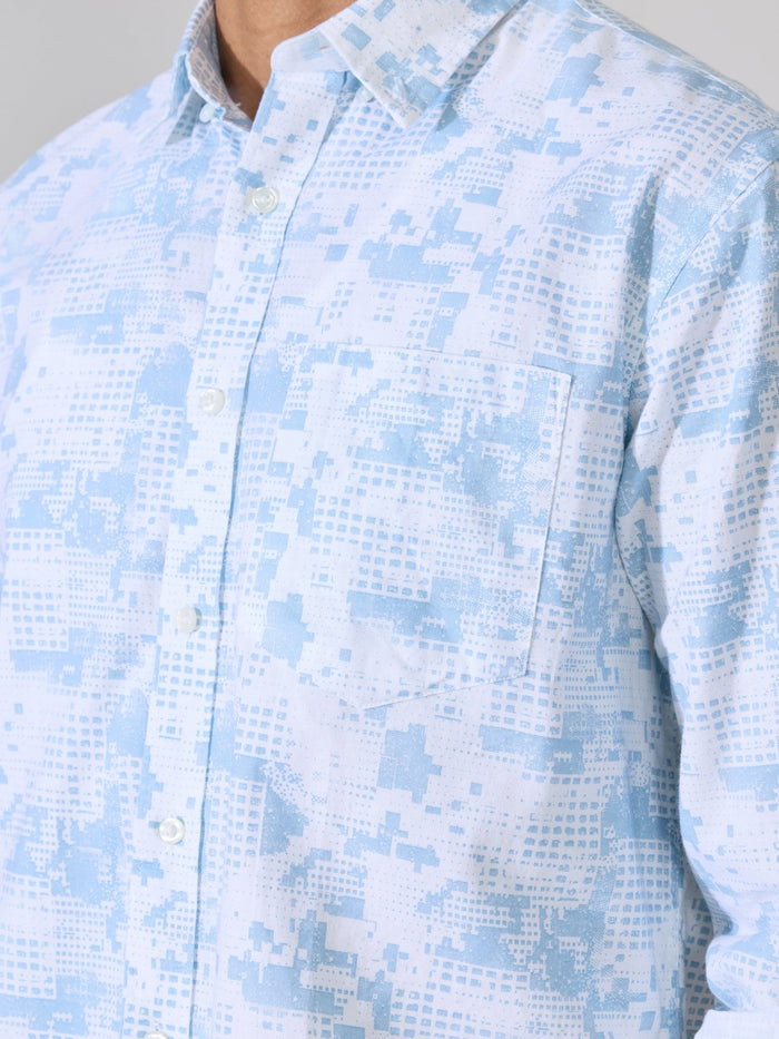 Nefilo - Oxford Printed Shirt - Sky Blue