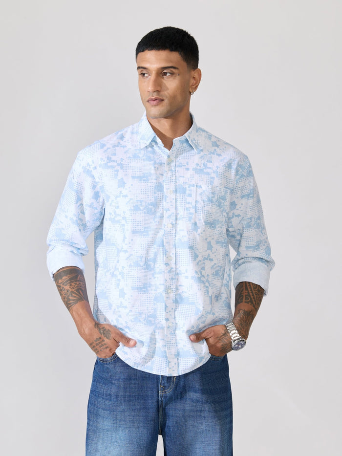 Nefilo - Oxford Printed Shirt - Sky Blue