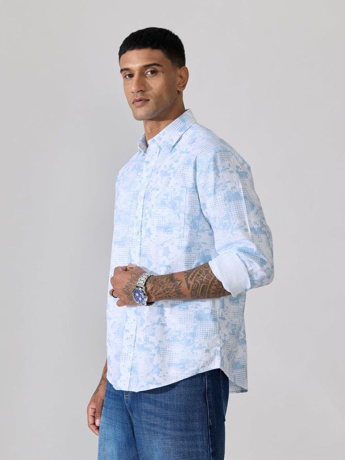 Nefilo - Oxford Printed Shirt - Sky Blue