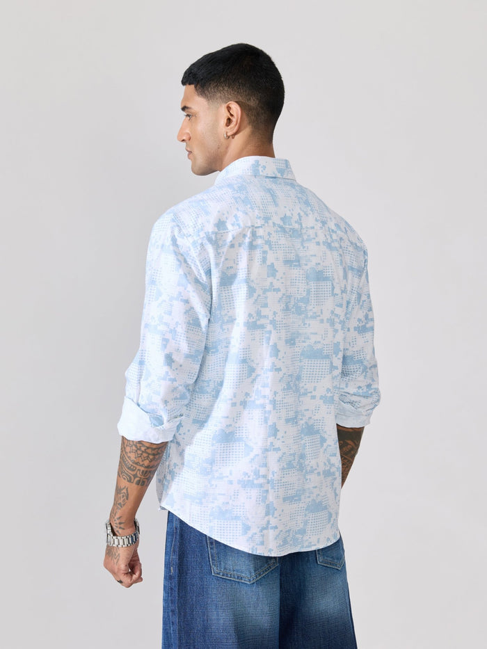 Nefilo - Oxford Printed Shirt - Sky Blue
