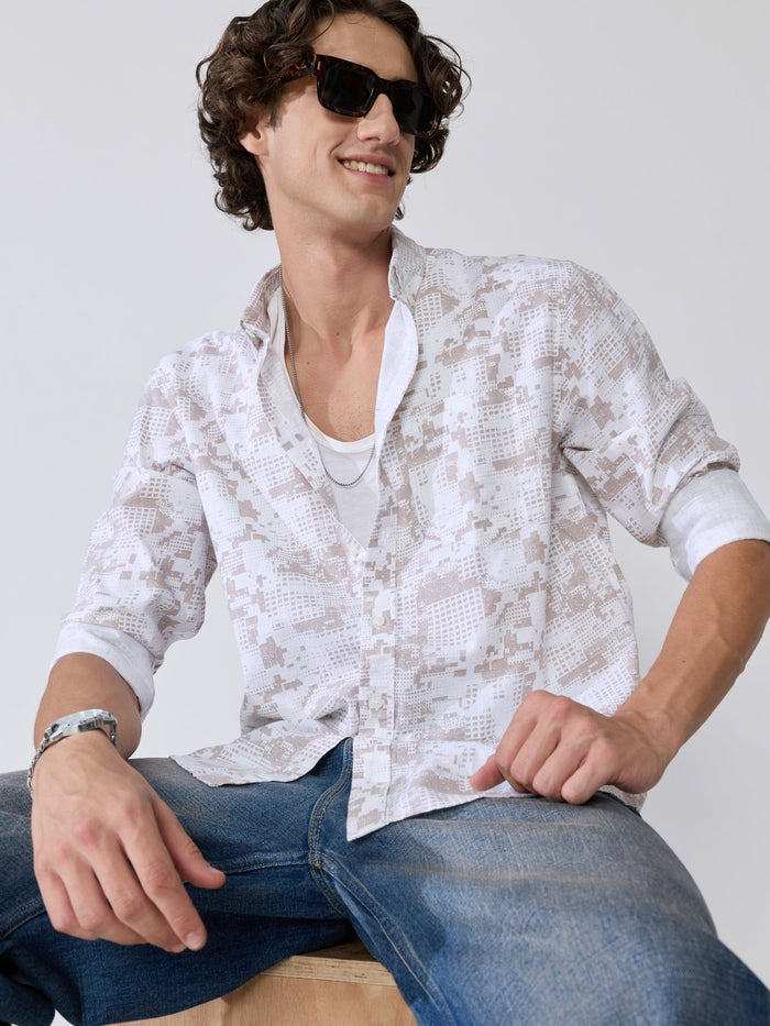Nefilo - Oxford Printed Shirt - Taupe