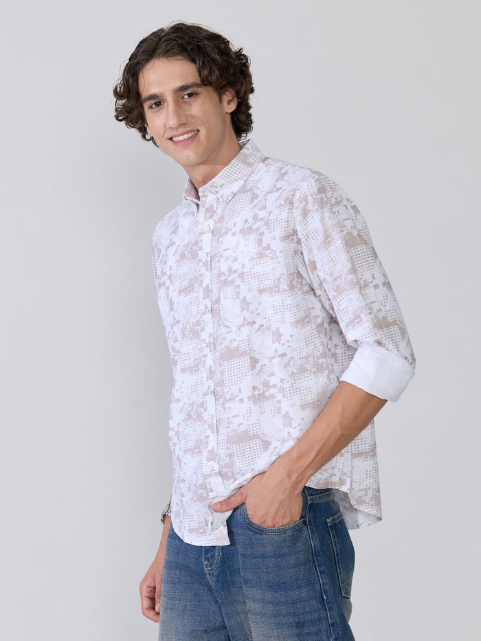 Nefilo - Oxford Printed Shirt - Taupe