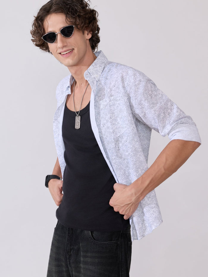 Nefilo - Oxford Printed Shirt - White
