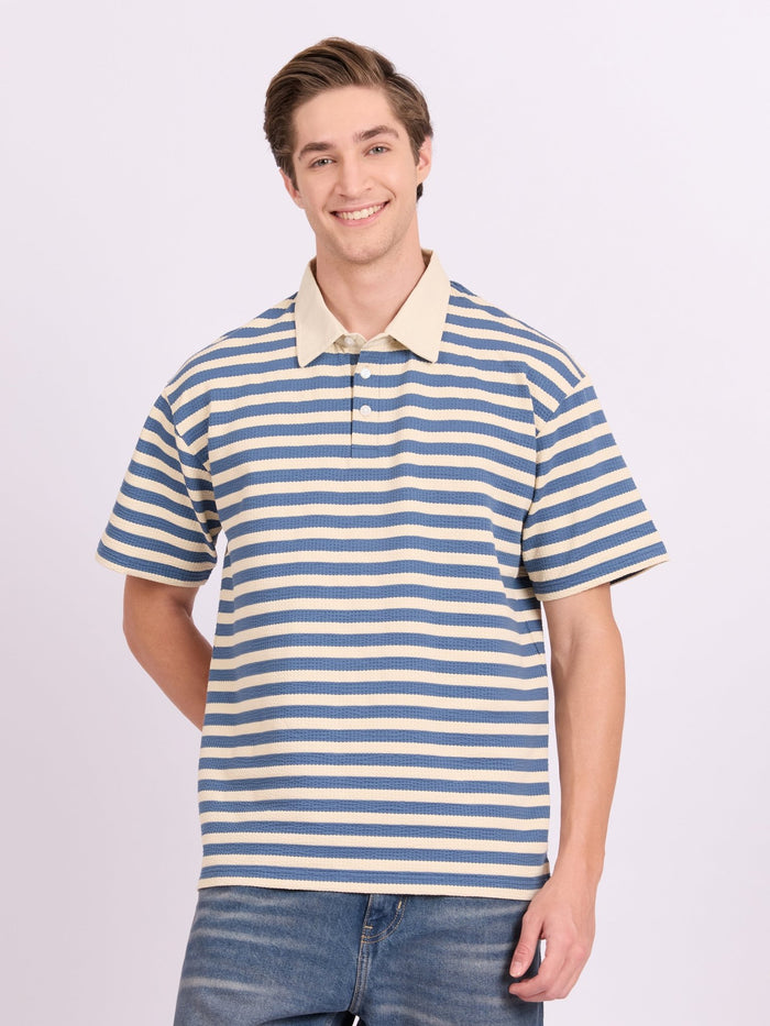 Neliis-1 - Textured Stripe Polo T-Shirt – Blue