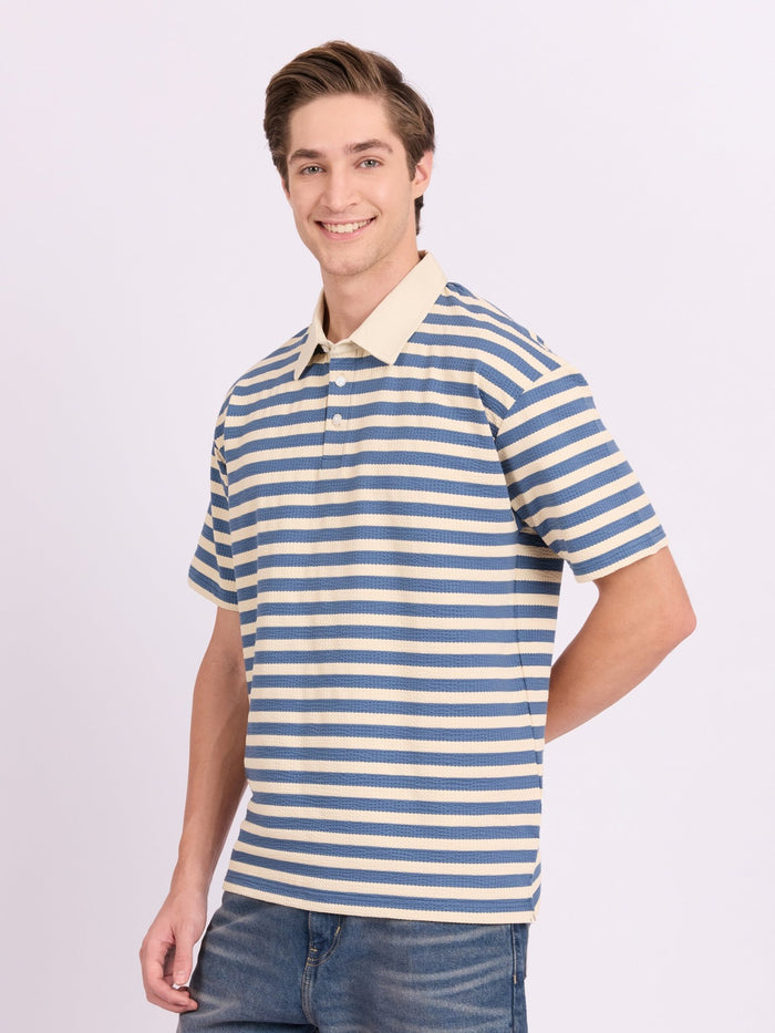 Neliis-1 - Textured Stripe Polo T-Shirt – Blue