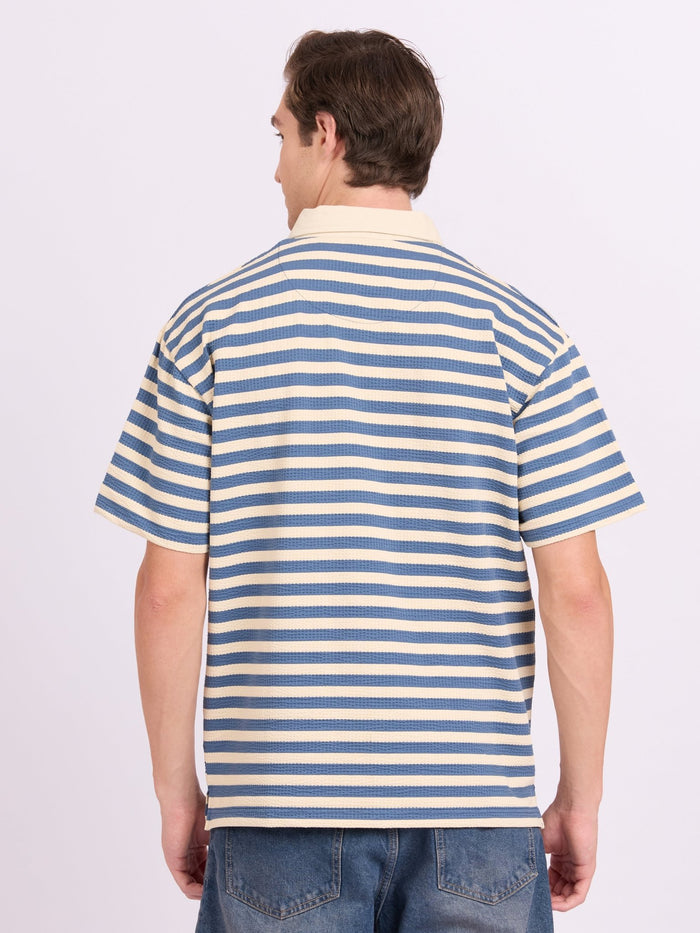 Neliis-1 - Textured Stripe Polo T-Shirt – Blue
