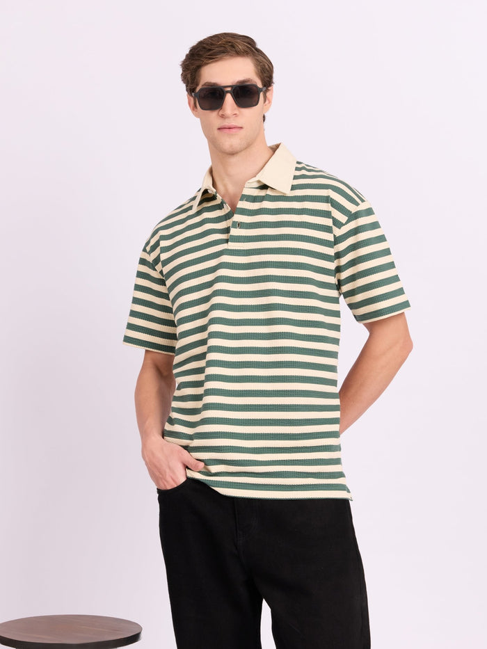 Neliis-1 - Textured Stripe Polo T-Shirt – Green