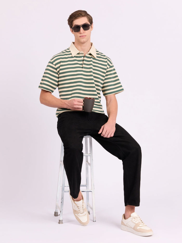 Neliis-1 - Textured Stripe Polo T-Shirt – Green