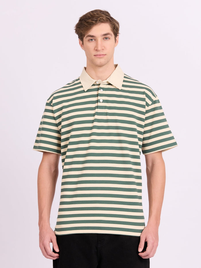 Neliis-1 - Textured Stripe Polo T-Shirt – Green