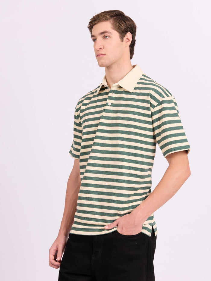 Neliis-1 - Textured Stripe Polo T-Shirt – Green