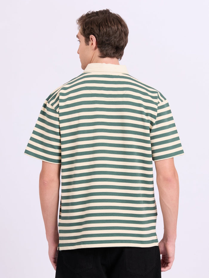 Neliis-1 - Textured Stripe Polo T-Shirt – Green