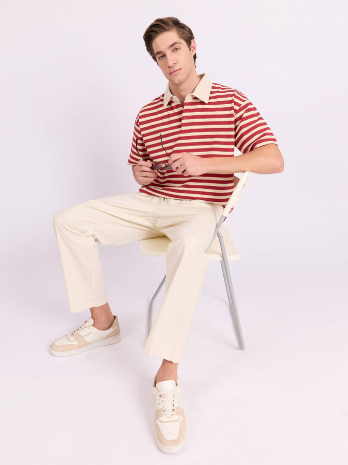 Neliis-1 - Textured Stripe Polo T-Shirt – Red