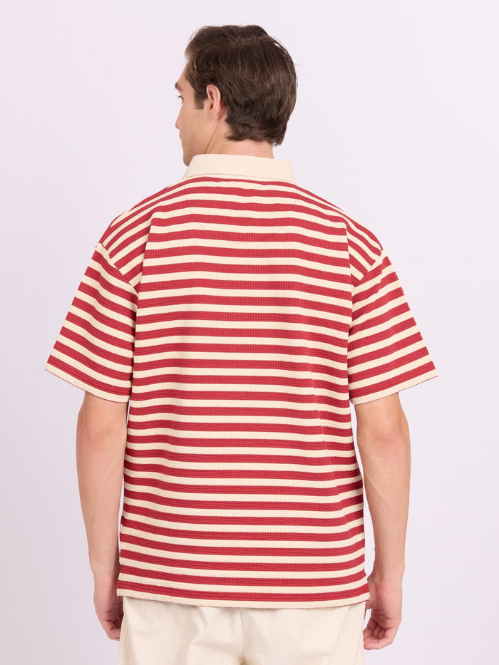 Neliis-1 - Textured Stripe Polo T-Shirt – Red