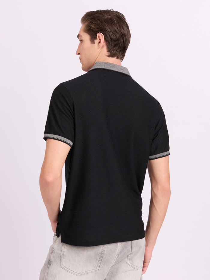Neliis-2 - Textured Chevron Polo T-Shirt – Black