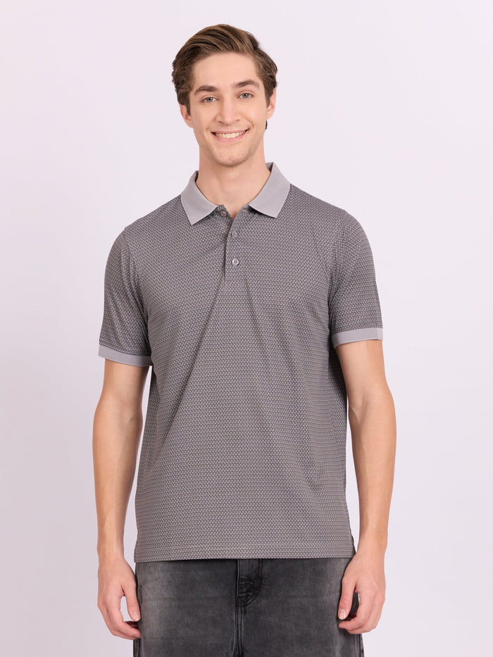 Neliis-2 - Textured Chevron Polo T-Shirt – Grey