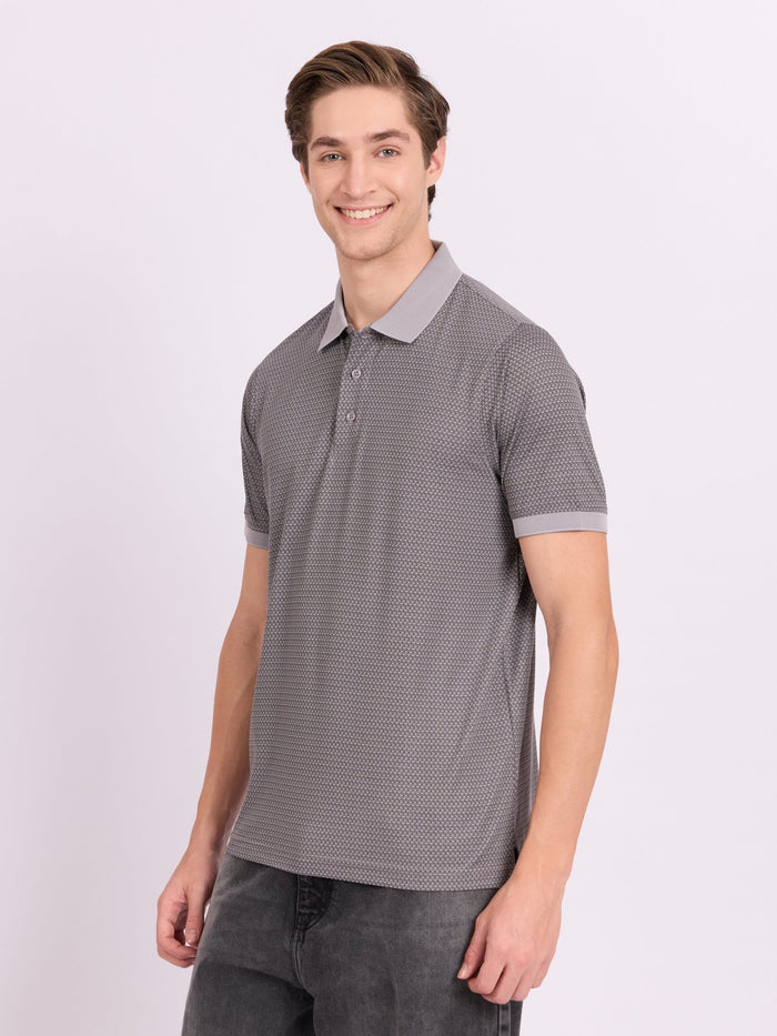 Neliis-2 - Textured Chevron Polo T-Shirt – Grey