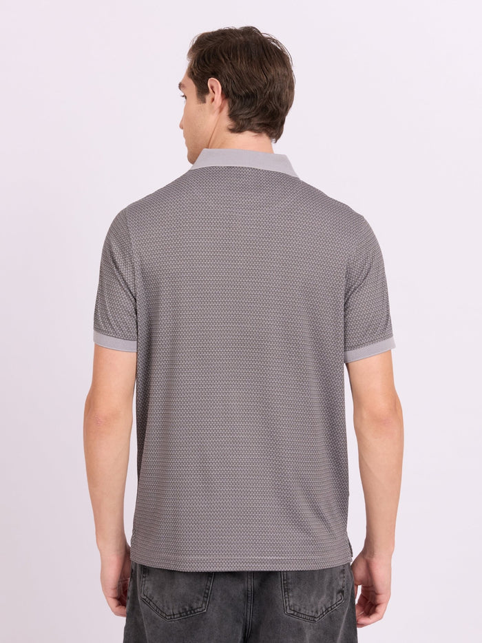 Neliis-2 - Textured Chevron Polo T-Shirt – Grey