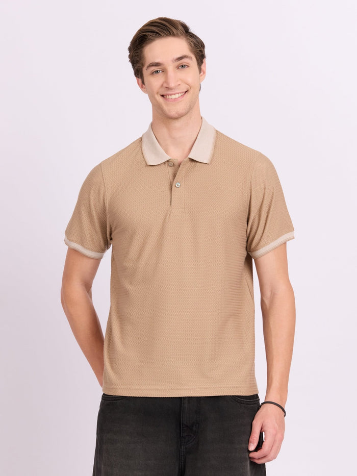Neliis-2 - Textured Chevron Polo T-Shirt – Khaki