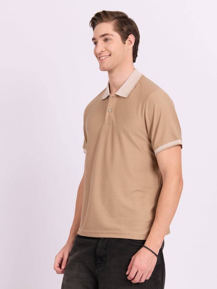 Neliis-2 - Textured Chevron Polo T-Shirt – Khaki