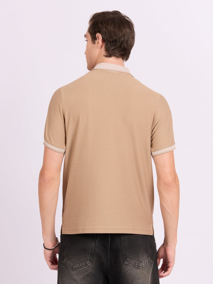 Neliis-2 - Textured Chevron Polo T-Shirt – Khaki