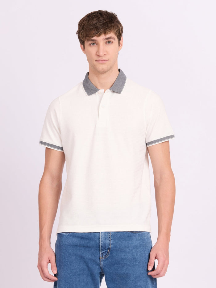 Neliis-2 - Textured Chevron Polo T-Shirt – White