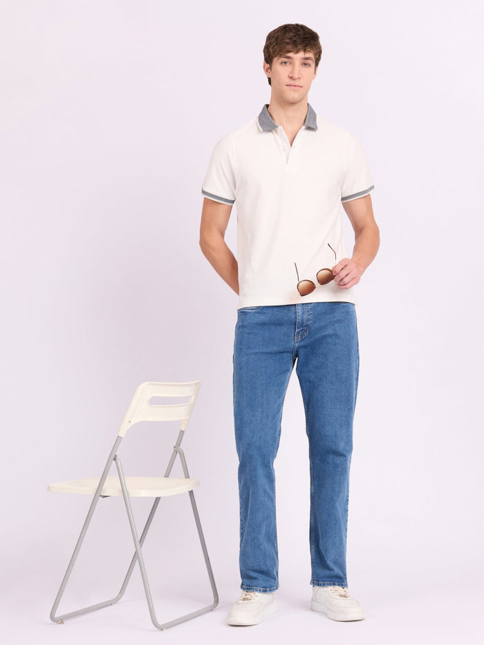 Neliis-2 - Textured Chevron Polo T-Shirt – White