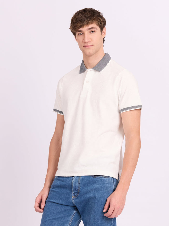 Neliis-2 - Textured Chevron Polo T-Shirt – White