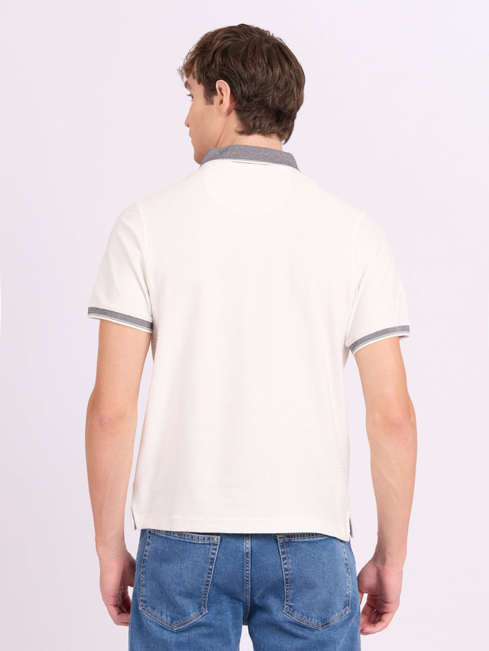 Neliis-2 - Textured Chevron Polo T-Shirt – White