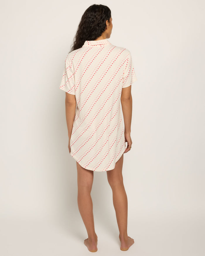 White Heart Stripe $|& Tart Intimates/Lemon Tart Nelly Notch Printed Sleep Shirt - SOF Back