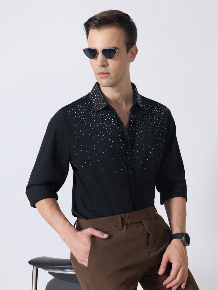 Nemo-1 - Stone Embellished Shirt - Black