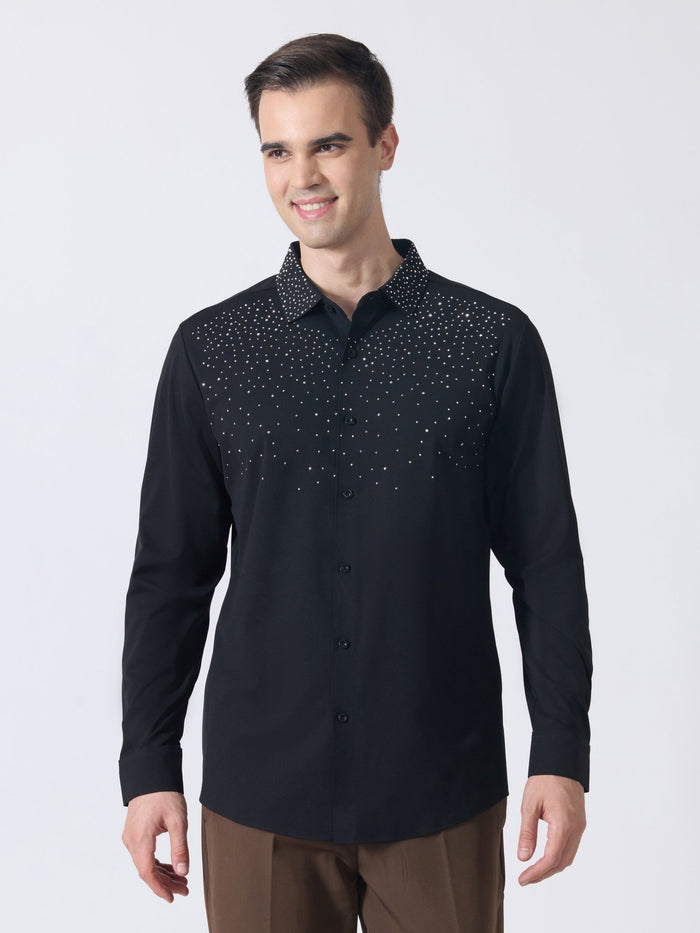 Nemo-1 - Stone Embellished Shirt - Black
