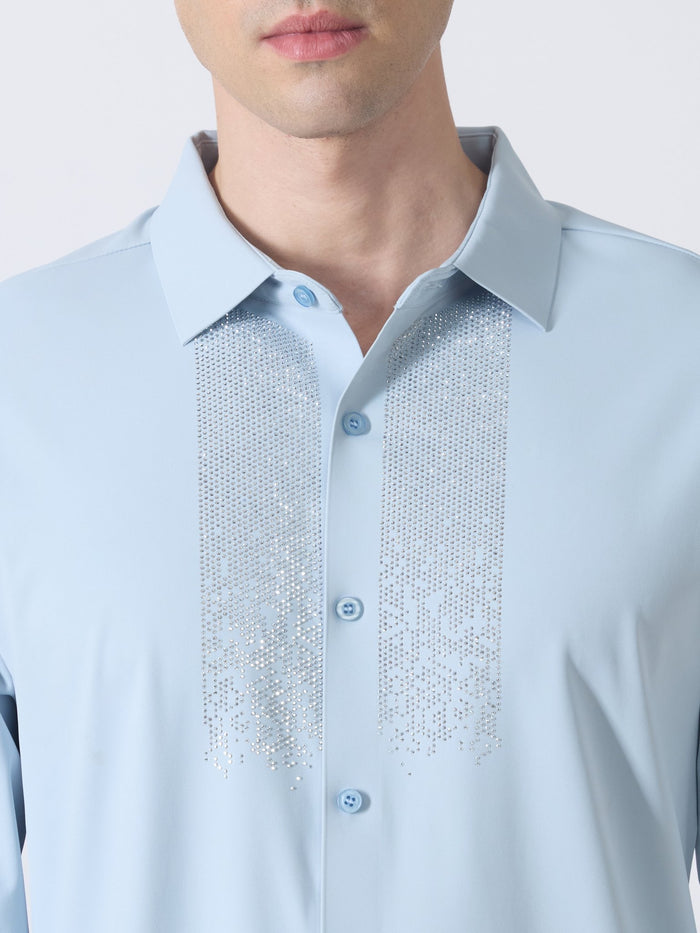 Nemo-10 - Stone Embellished Shirt - Light Blue