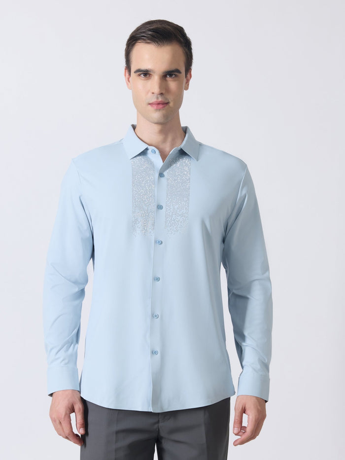 Nemo-10 - Stone Embellished Shirt - Light Blue