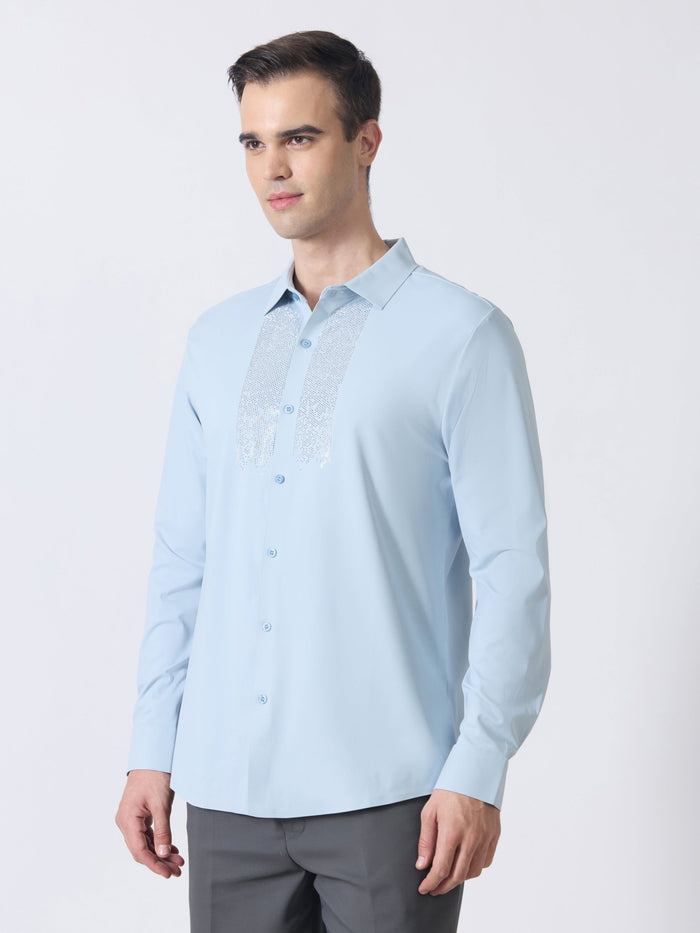 Nemo-10 - Stone Embellished Shirt - Light Blue
