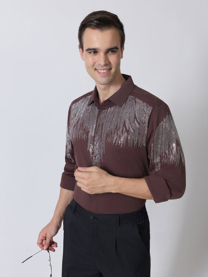 Nemo-3 - Stone Embellished Shirt - Coffee
