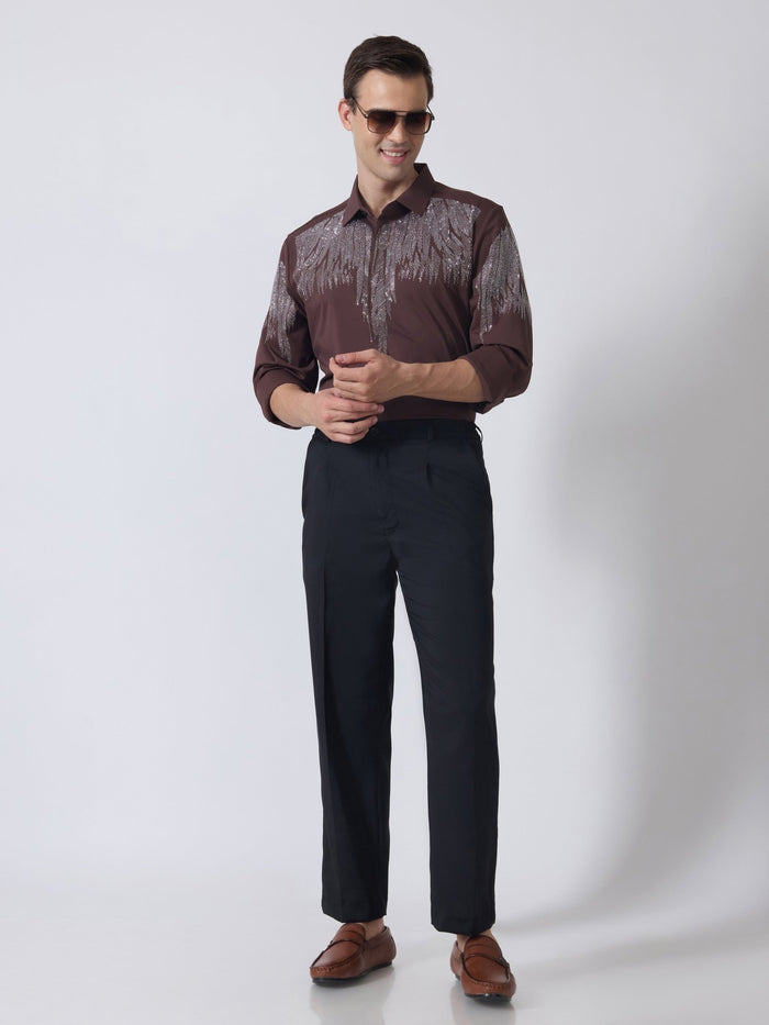 Nemo-3 - Stone Embellished Shirt - Coffee