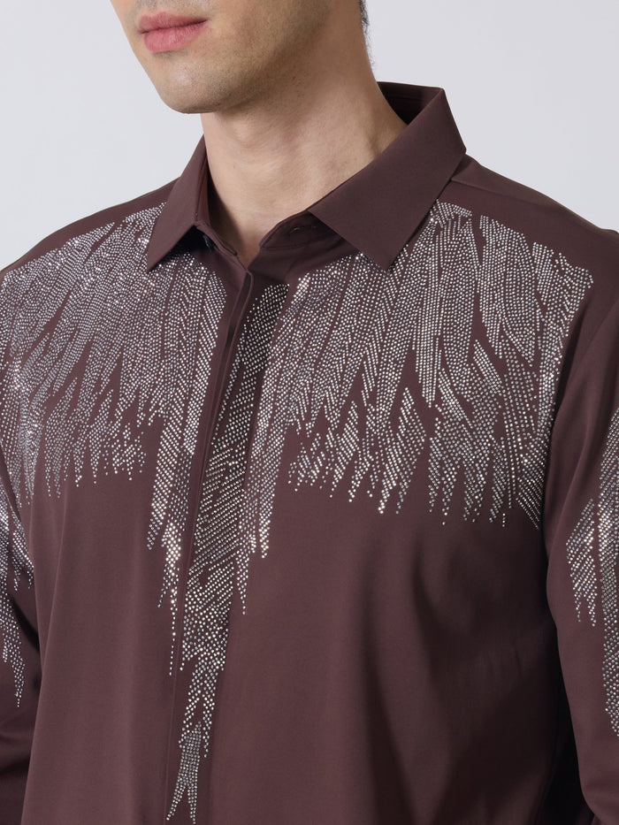 Nemo-3 - Stone Embellished Shirt - Coffee