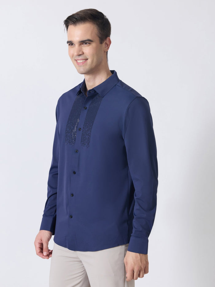 Nemo-4 - Stone Embellished Shirt - Navy Blue