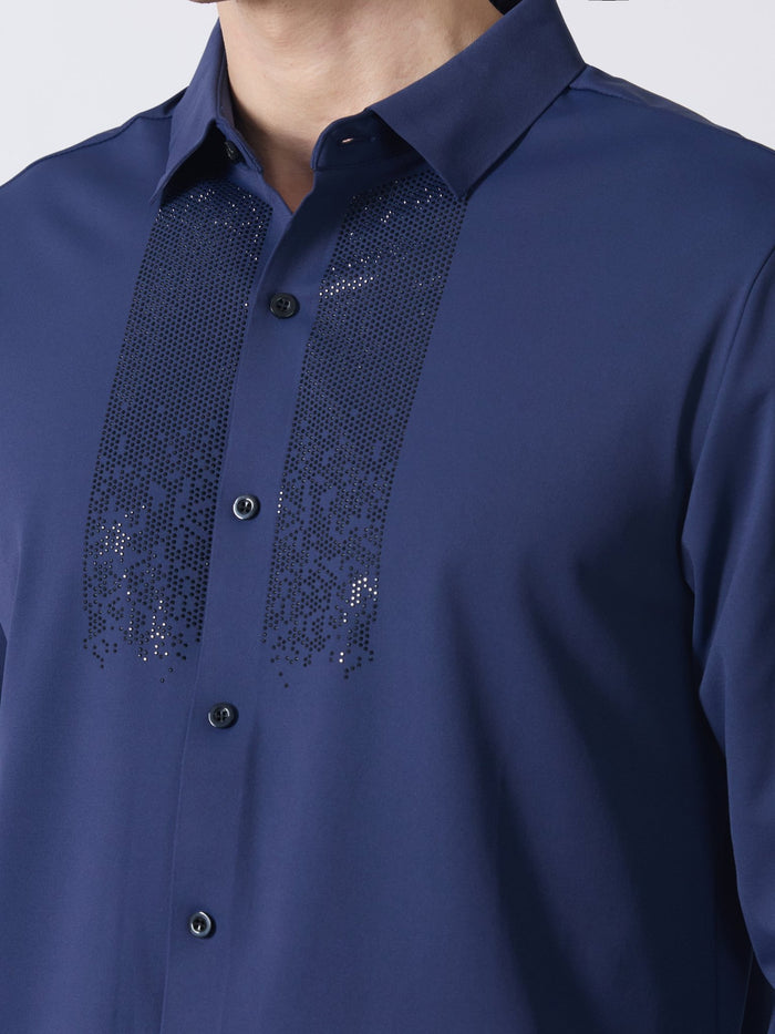 Nemo-4 - Stone Embellished Shirt - Navy Blue