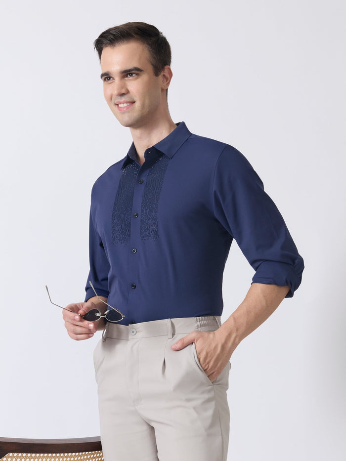 Nemo-4 - Stone Embellished Shirt - Navy Blue