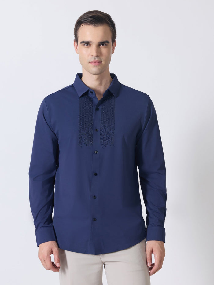 Nemo-4 - Stone Embellished Shirt - Navy Blue