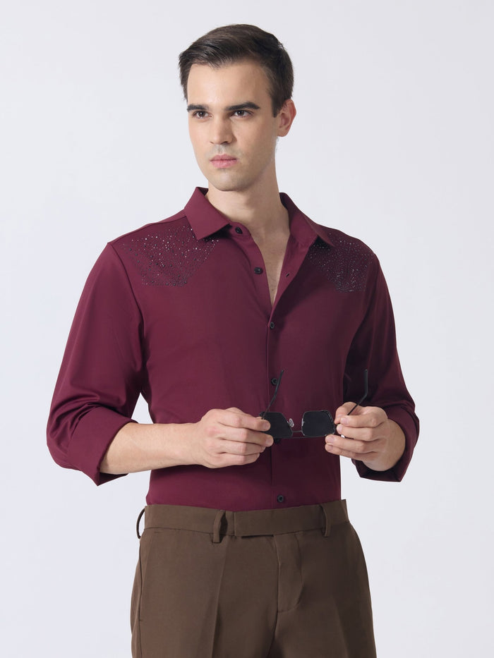 Nemo-5 - Stone Embellished Shirt - Maroon