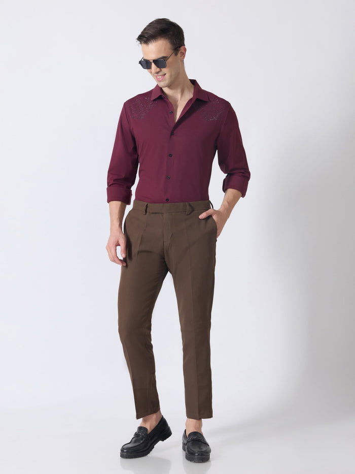 Nemo-5 - Stone Embellished Shirt - Maroon